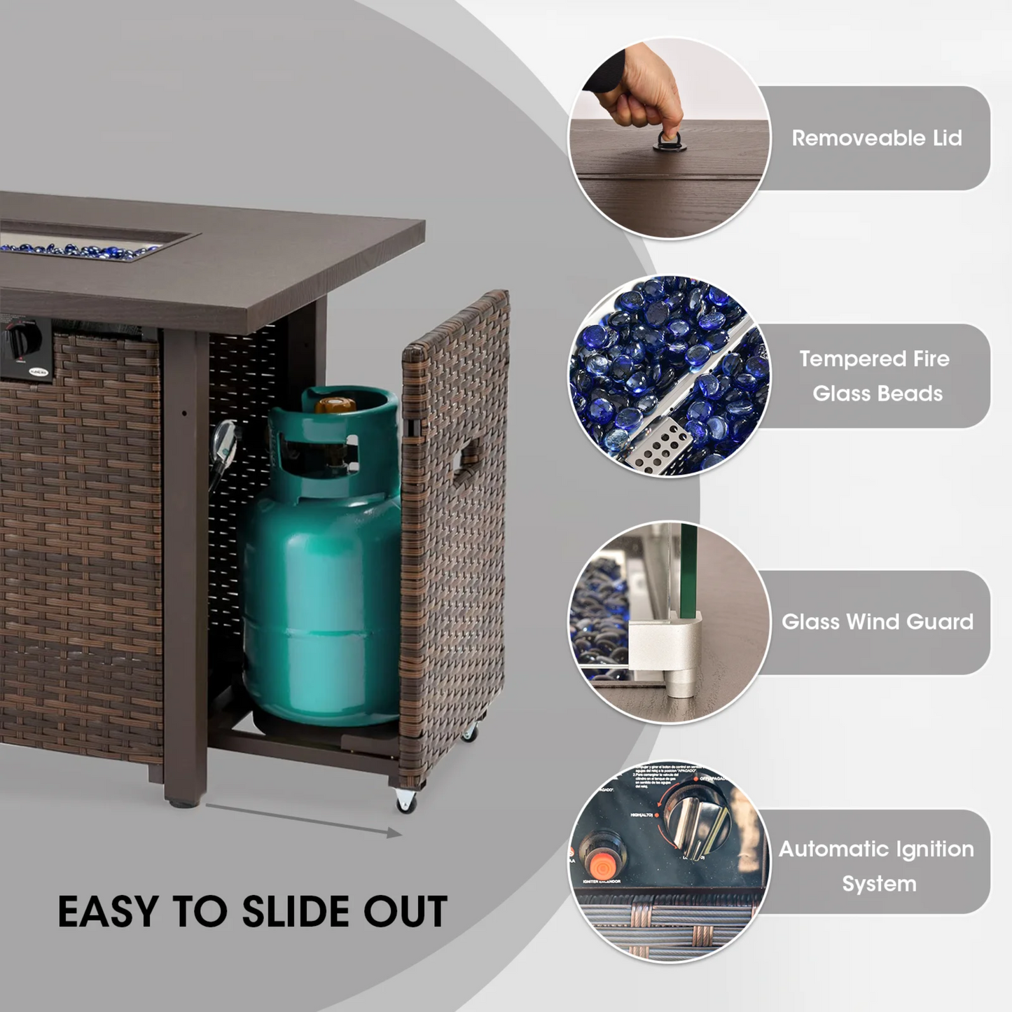 9-Piece Patio Sectional Set – Fire Pit Table