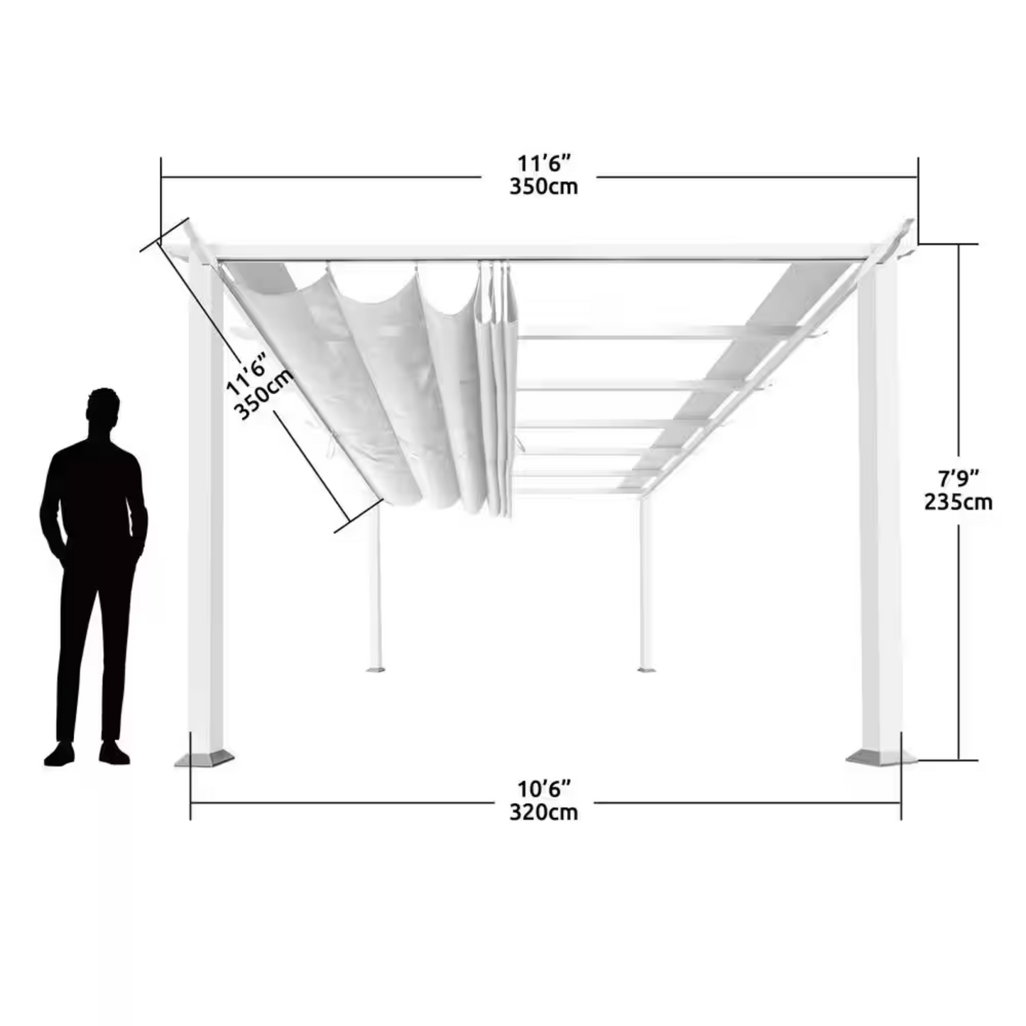 11"×11" Aluminum Pergola – White Frame with Canopy