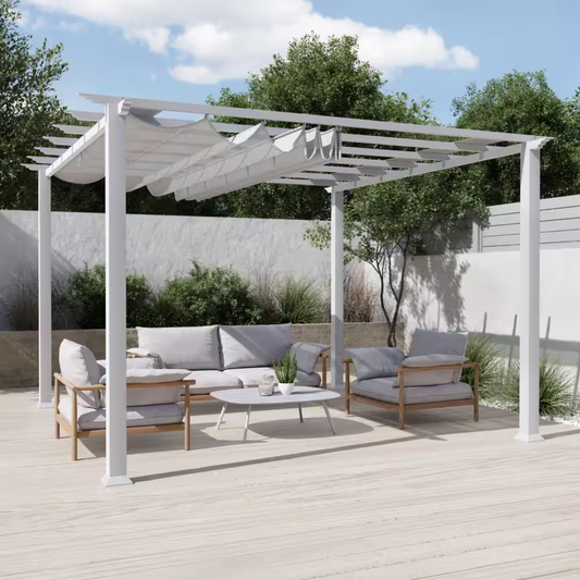 11"×11" Aluminum Pergola – White Frame with Canopy