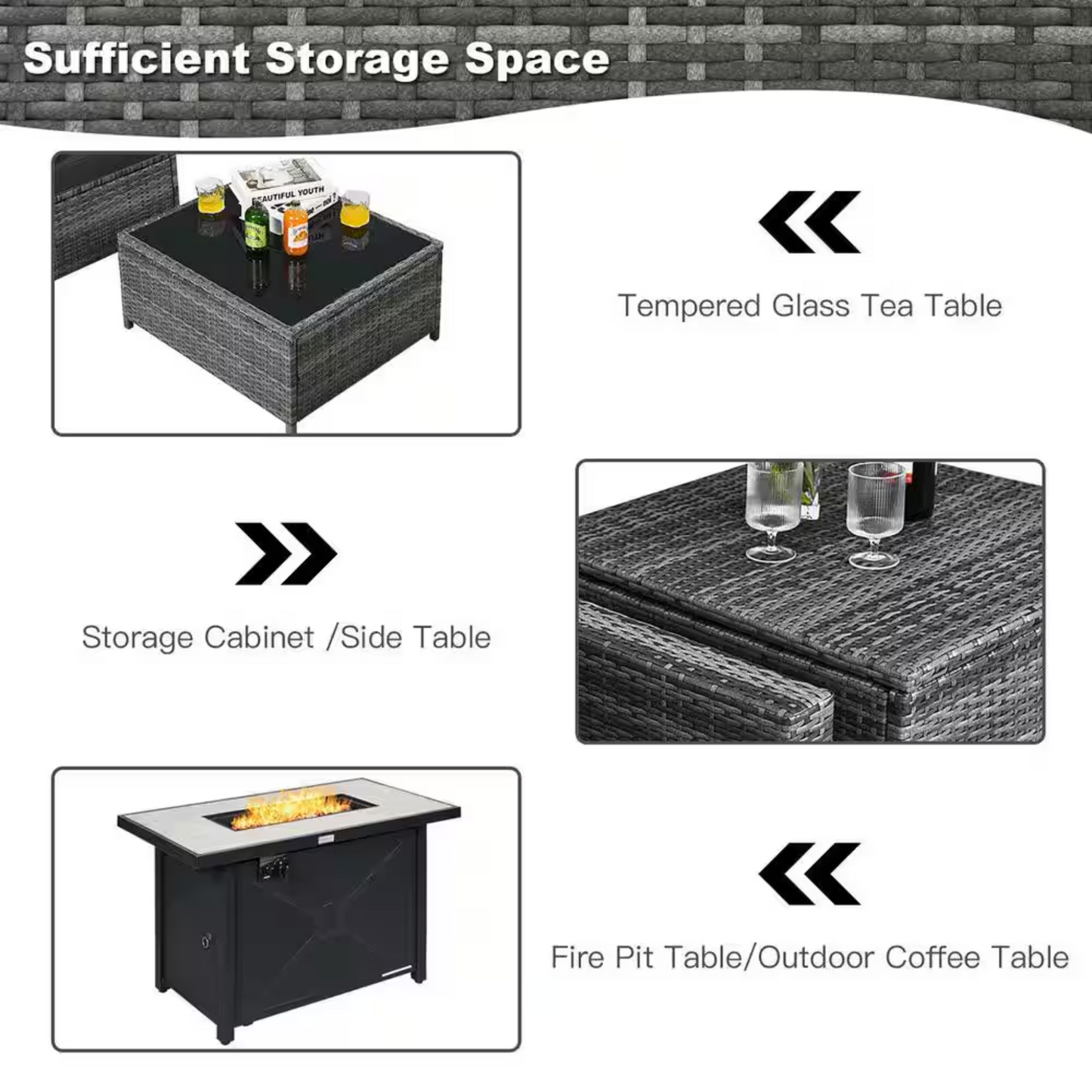 9-Piece Patio Furniture Set – Fire Pit Storage