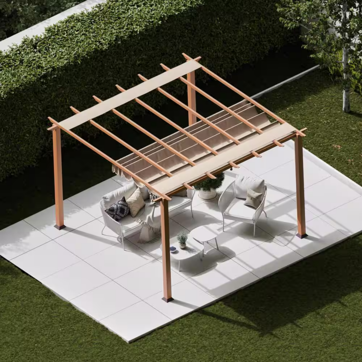 11"×11" Aluminum Pergola – Cedar Finish with Canopy