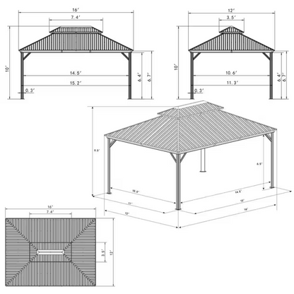 12"×16" Aluminum Hardtop Gazebo – Double Roof Design