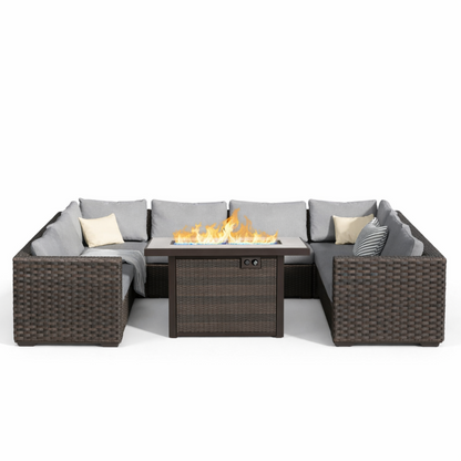 9-Piece Patio Sectional Set – Fire Pit Table