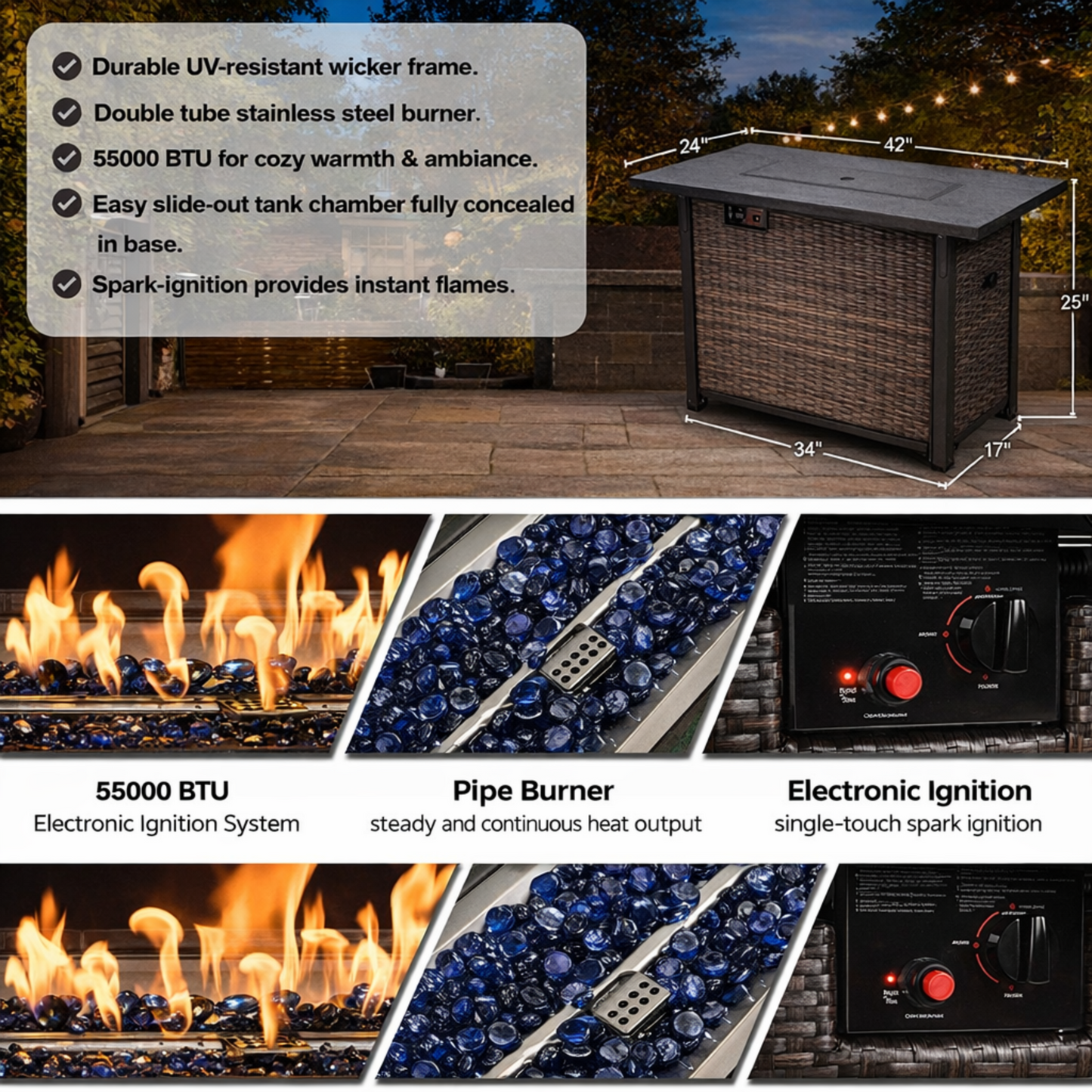 9-Piece Patio Sectional Set – Fire Pit Table