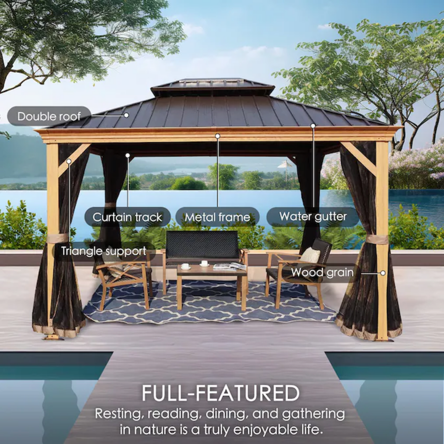 12"×18" Hardtop Gazebo – Double Roof Design