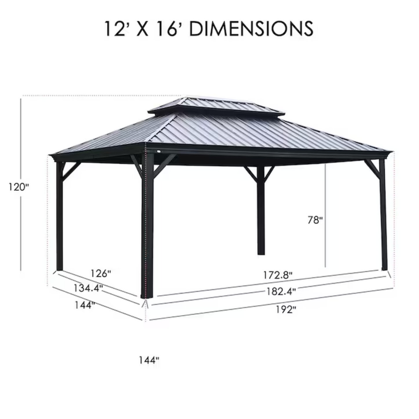 12"×18" Hardtop Gazebo – Double Roof Design