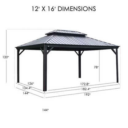 12"×18" Hardtop Gazebo – Double Roof Design