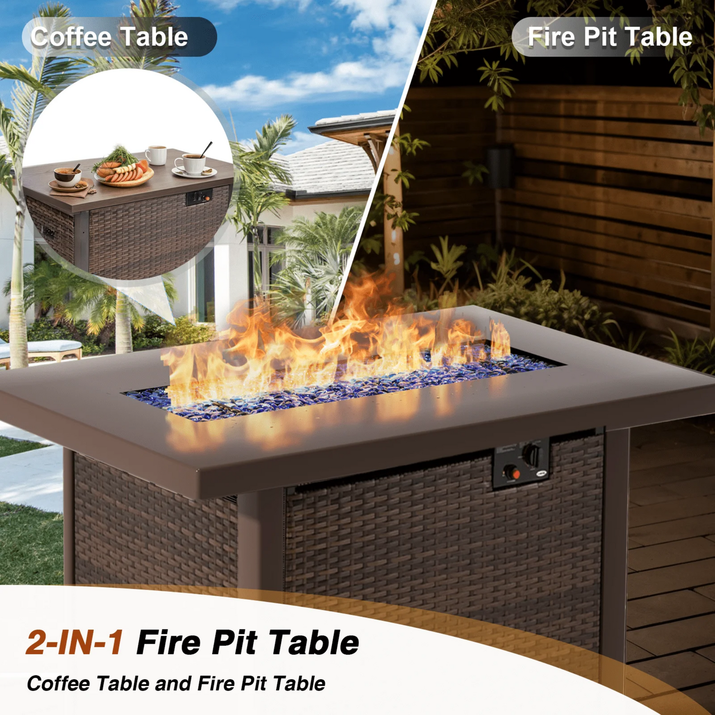 9-Piece Patio Sectional Set – Fire Pit Table