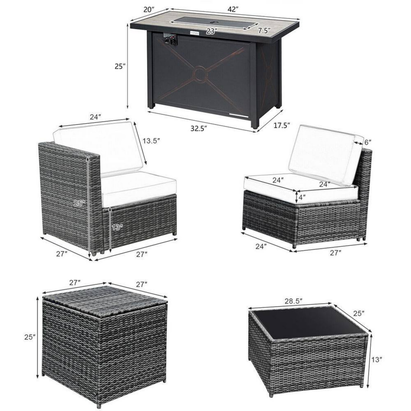 9-Piece Patio Furniture Set – Fire Pit Storage