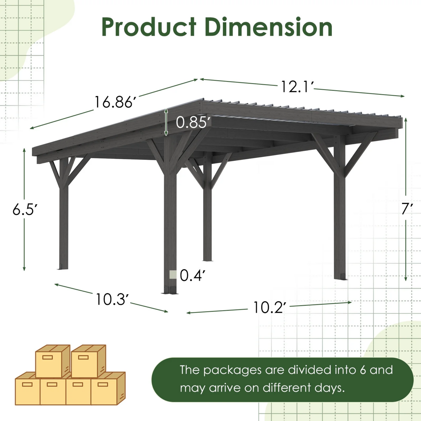 17"×12" Wood Gazebo – Flat Roof Design