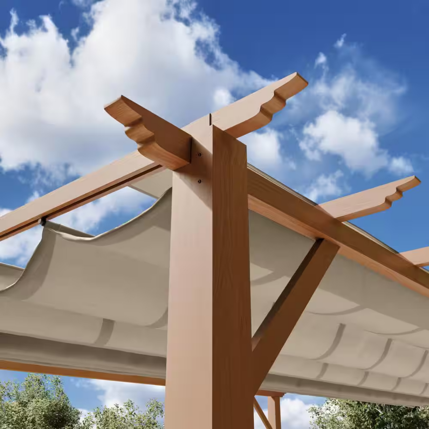 11"×11" Aluminum Pergola – Cedar Finish with Canopy
