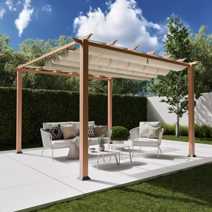 11"×11" Aluminum Pergola – Cedar Finish with Canopy