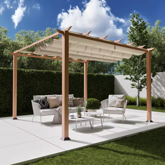 11"×11" Aluminum Pergola – Cedar Finish with Canopy